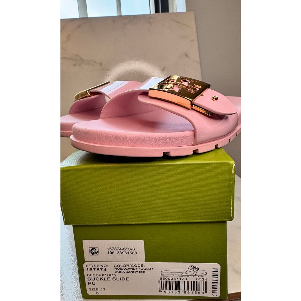 Tory Burch - Women's Buckle Slide Pink Patent - 8 - Picture 6 of 6